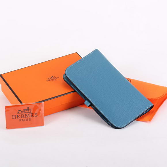 1:1 Quality Hermes Dogon Combined Wallets A508 Blue Replica - Click Image to Close